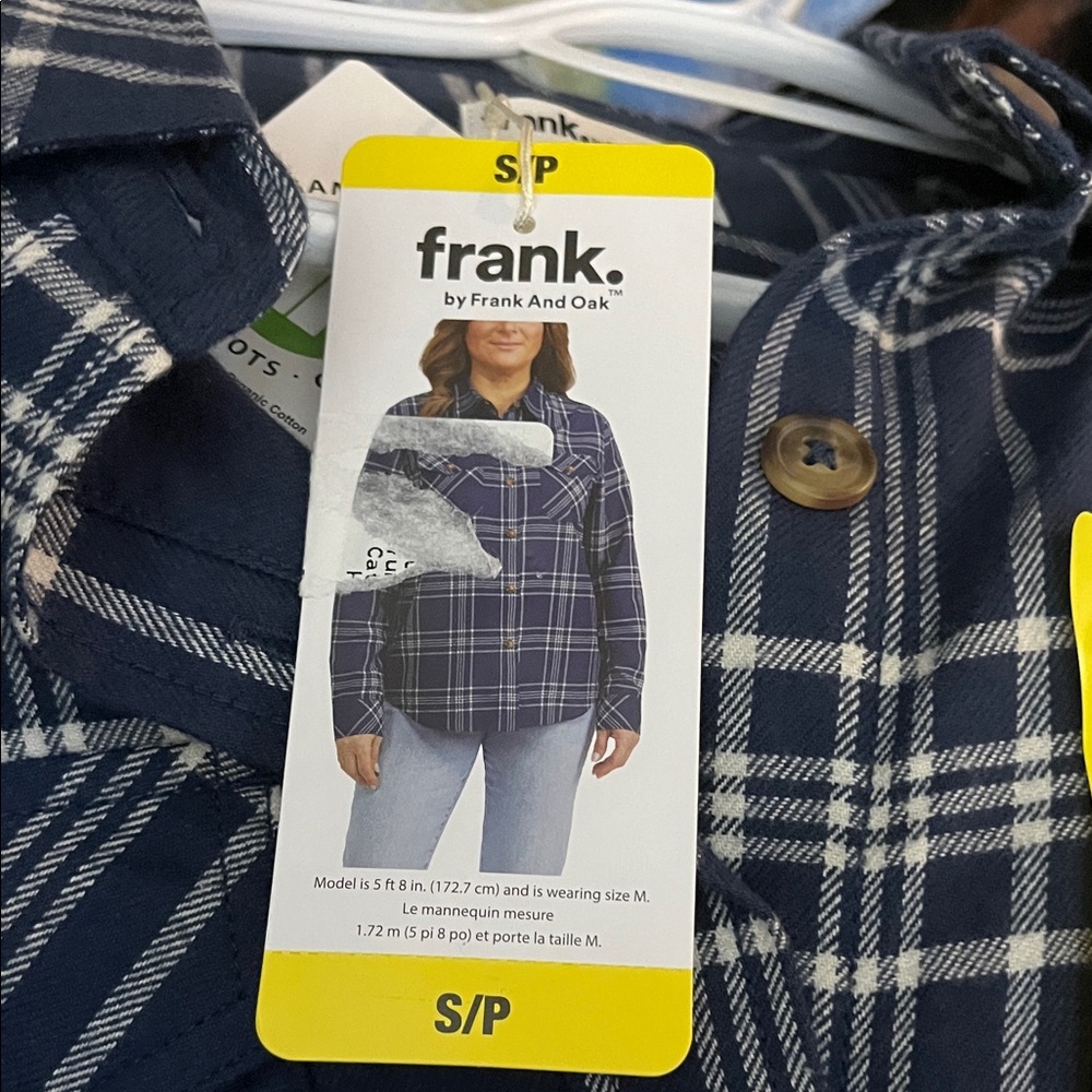 200–NWT Frank & Oak Navy Plaid Button Down Shirt - Picture 4 of 4